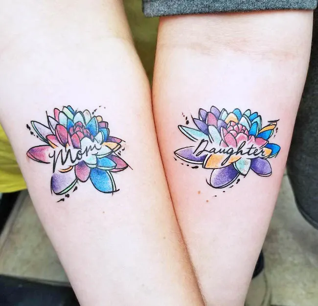Lotus Mother Daughter Tattoos