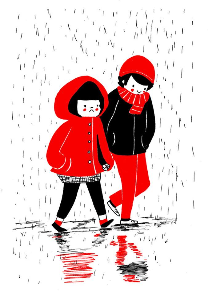 love is holding hands in rain