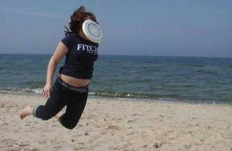 frisbee on girls face