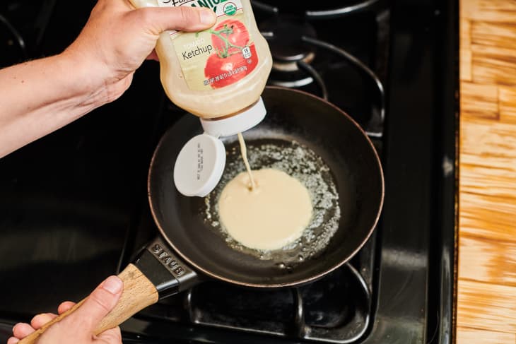 pancake batter in ketchup bottle
