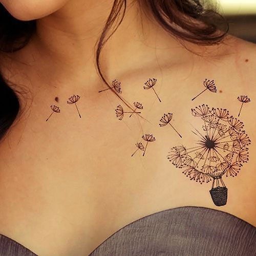 flower petals chest tattoos for women