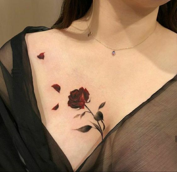 rose chest tattoos for females