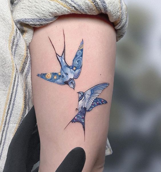 bird print arm tattoos for girls