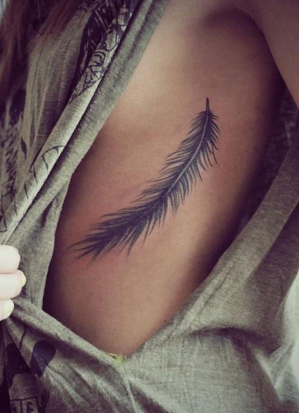 feather side tattoos for women