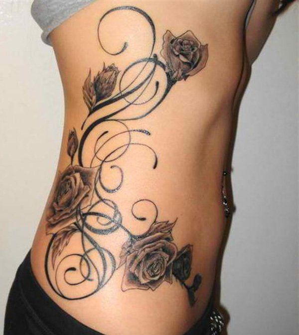 rose side tattoos for women