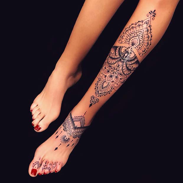 Patterned-Leg-Tattoo for women