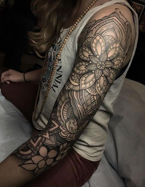 mandala sleeve tattoos for girls
