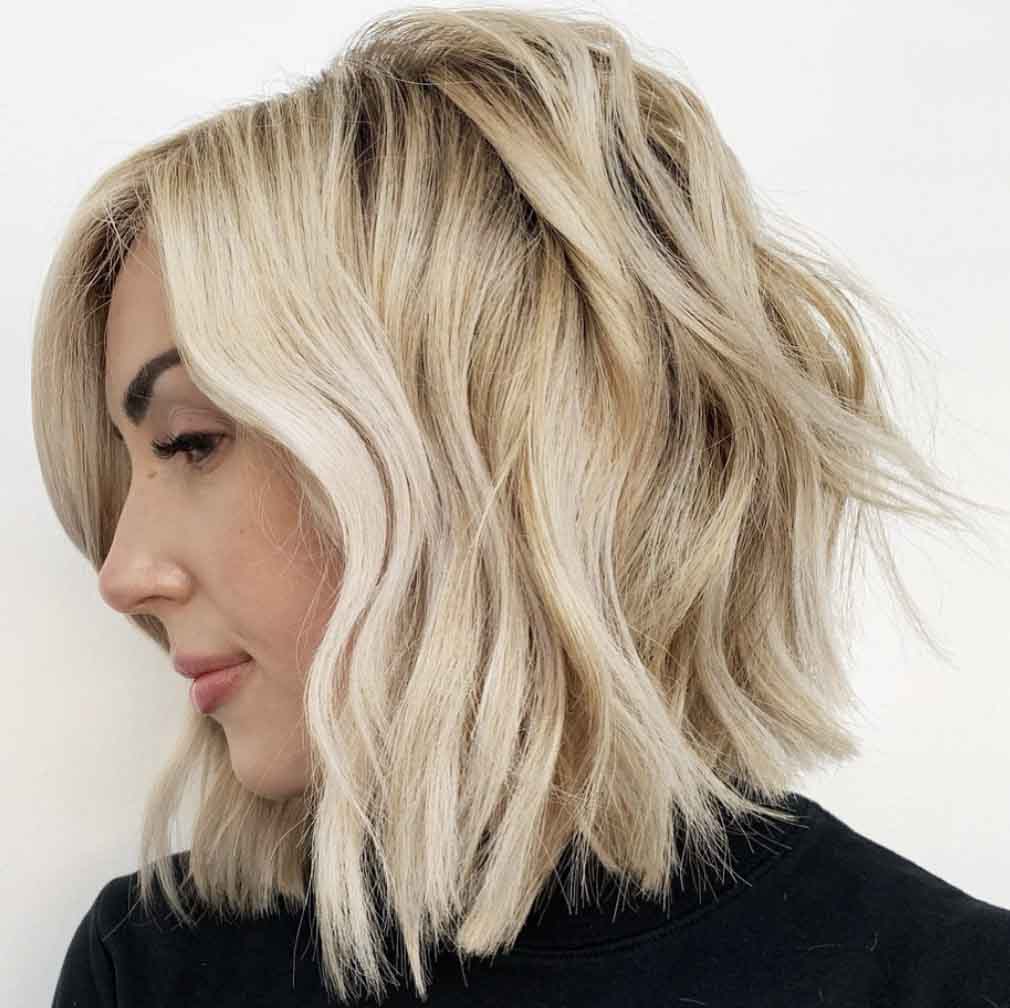 Angled Lob Shoulder Length hairstyle for women