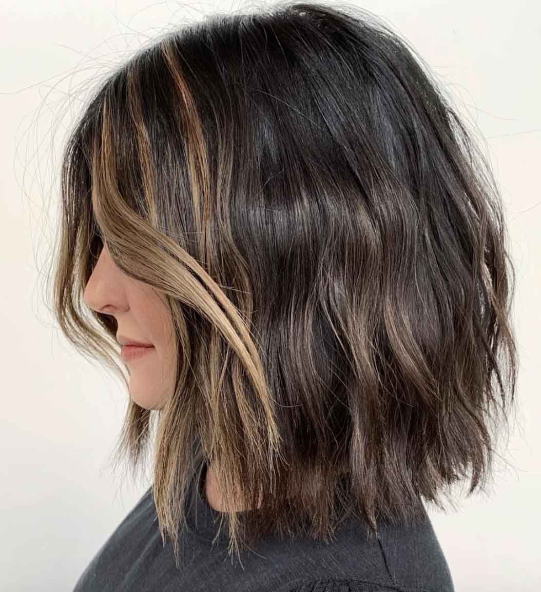 Lightly Layered Lob Shuolder length hairstyle for girls