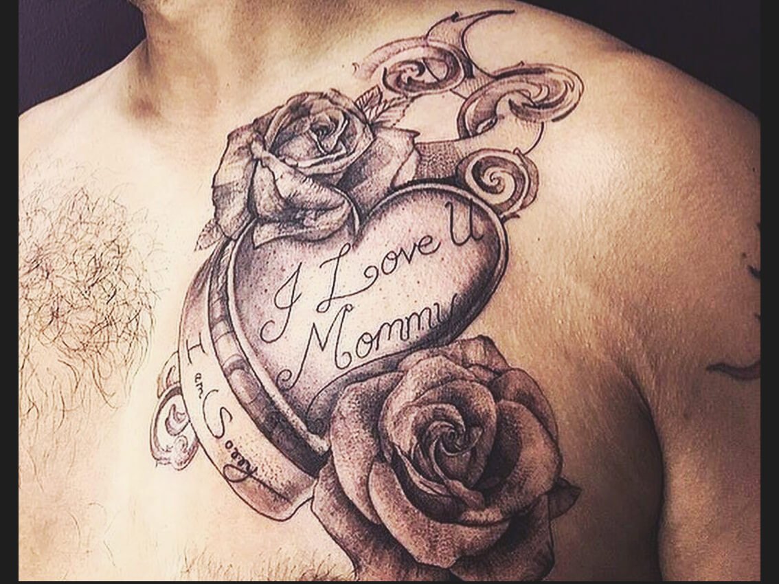 Love U mom Chest Tattoos for men