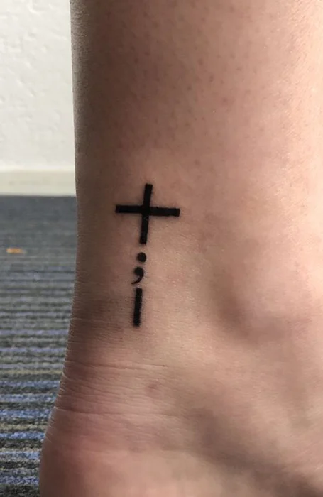 Semicolon Cross Tattoo for girls