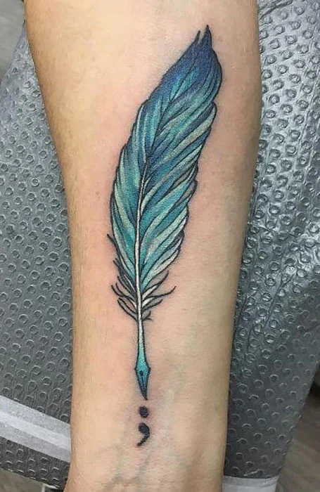 Semicolon Feather Tattoo for women
