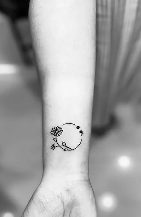 Semicolon Flower Tattoo for women