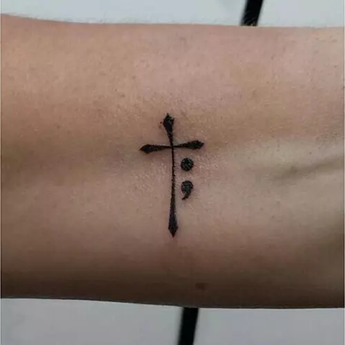 Semicolon Tattoo With Cross for girls