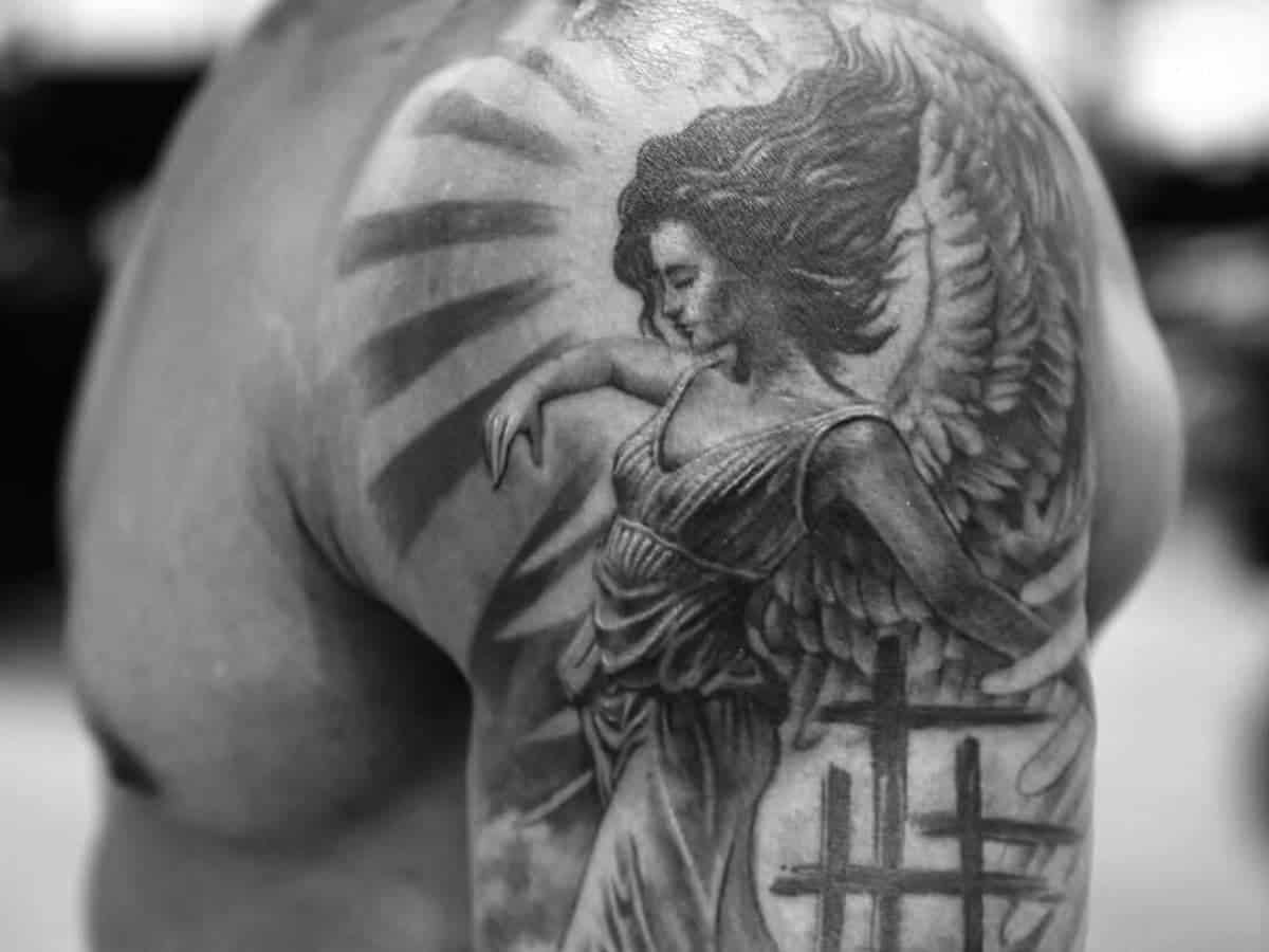 angel shoulder tattoos for men