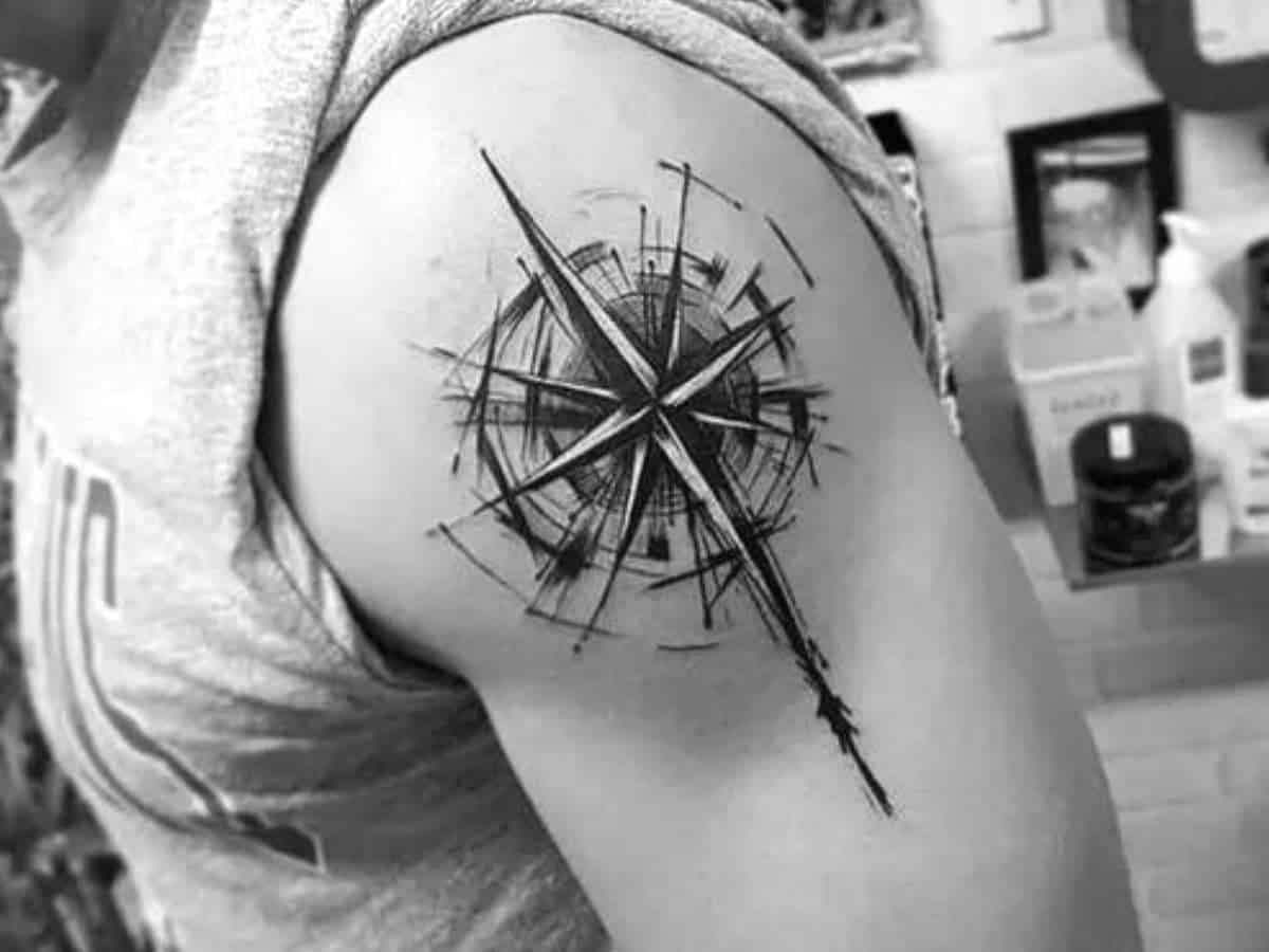 compass shoulder tattoos for men