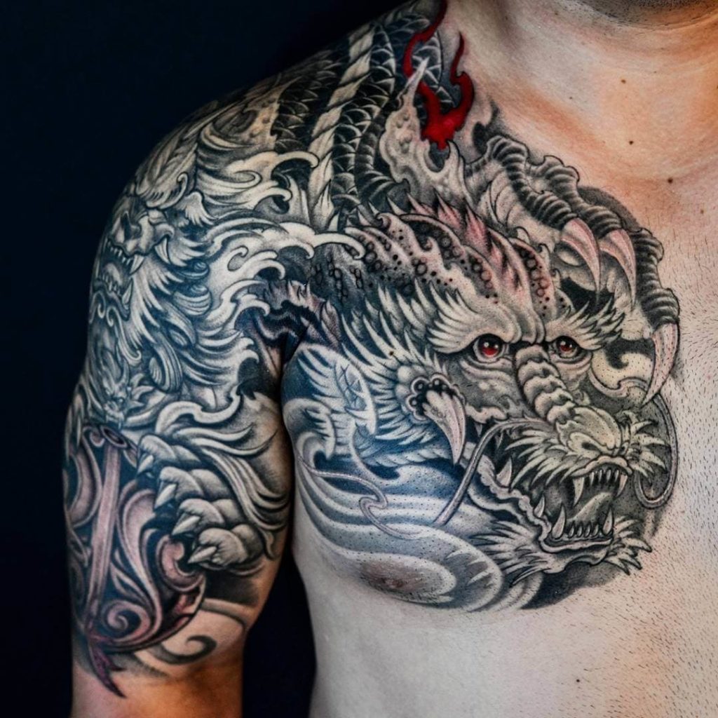 dragon Chest Tattoos for men