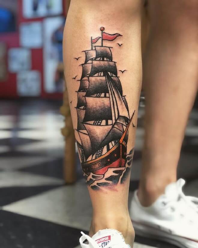 ship leg tattoos for men