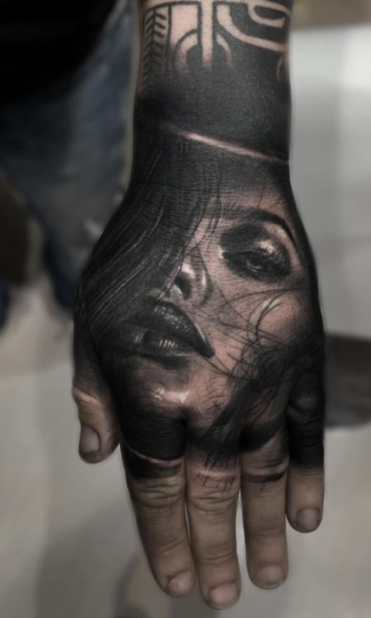 girl face Hand Tattoos For Men