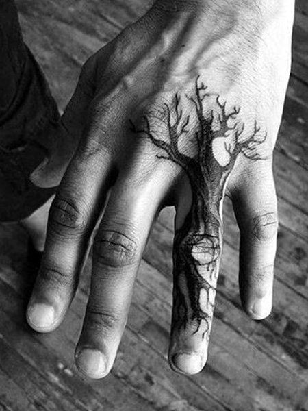 hand tattoo for men - tree design