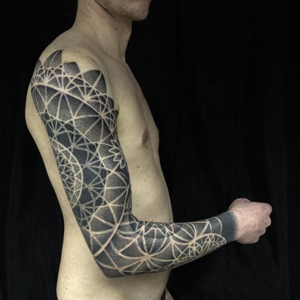 dotwork Full Sleeve Tattoo For Men