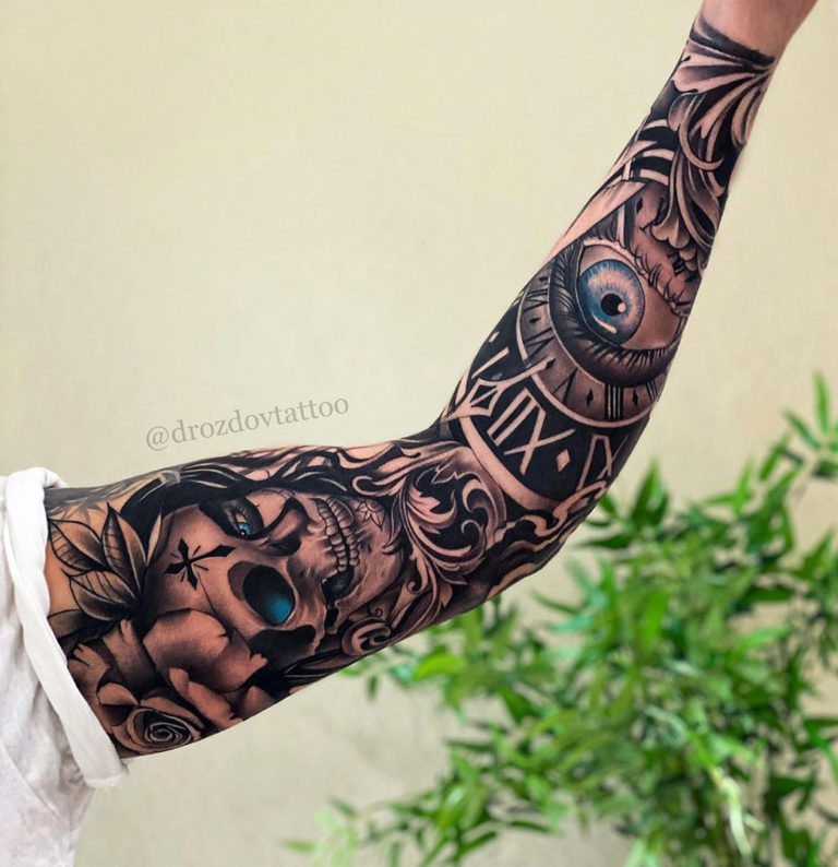skull Full Sleeve Tattoo For Men