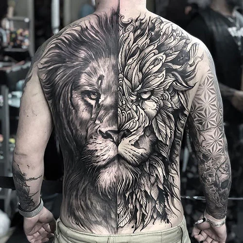 lion back tattoos for men