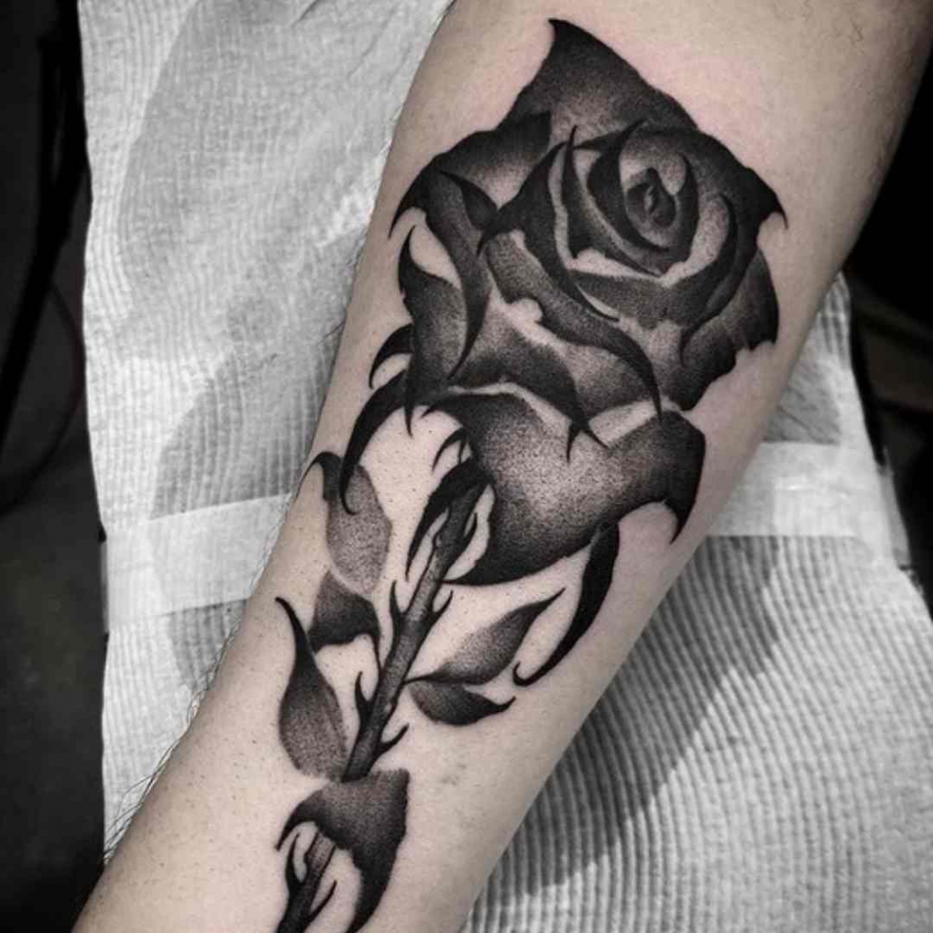 Dotwork-shaded-black-roses-tattoo for men