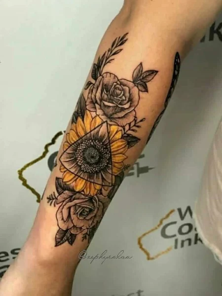 Sunflower-and-Rose-Tattoo-for men