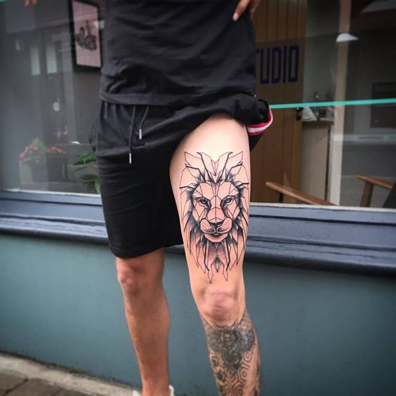 lion Thigh Tattoos for Men