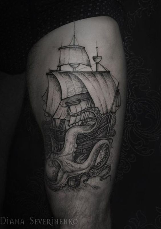 pirates Thigh Tattoos for Men