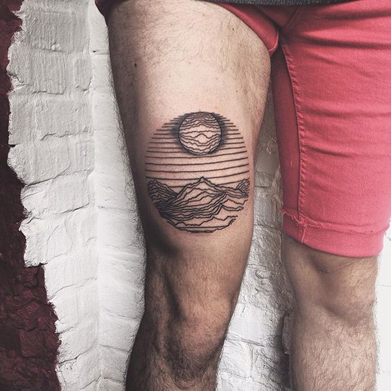 scenery Thigh Tattoos for Men