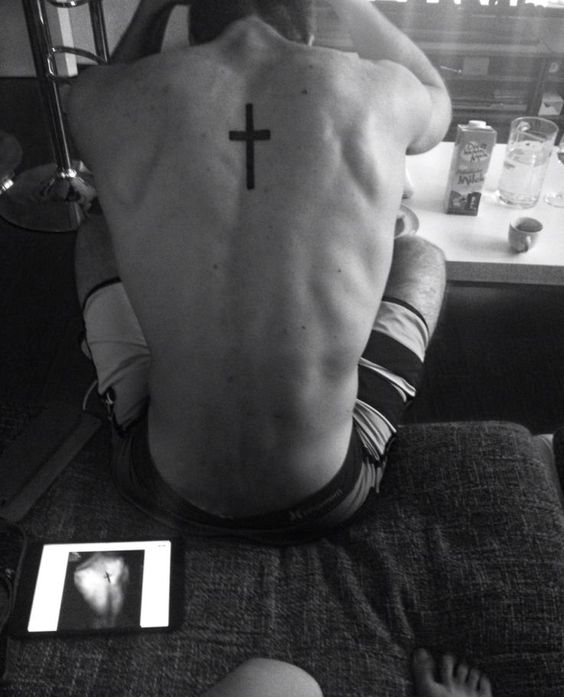 cross tattoo for men on back
