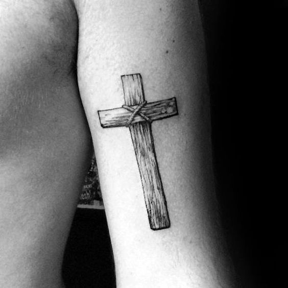 wooden cross tattoo for men