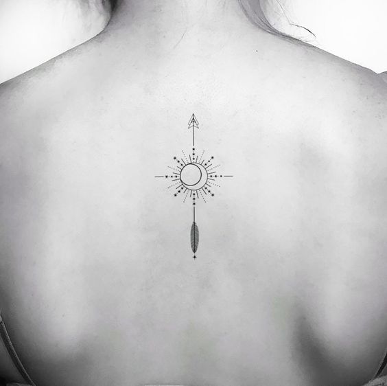 Ornamental Compass Moon Arrow Temporary Tattoo