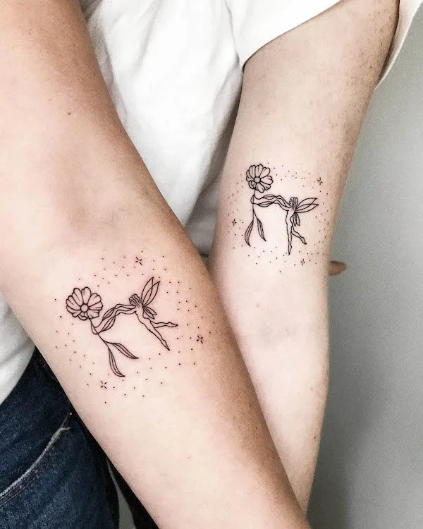 Dancing-together Mother Daughter Tattoos