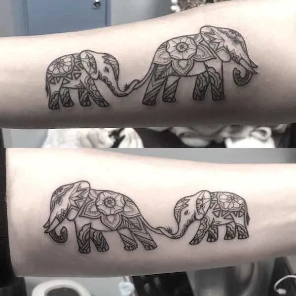 Matching-mother-daughter-elephant-tattoos