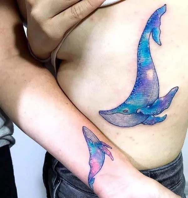 Watercolor-whale-Mother Daughter Tattoos