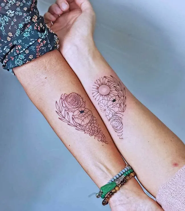 floral heart Mother Daughter Tattoos