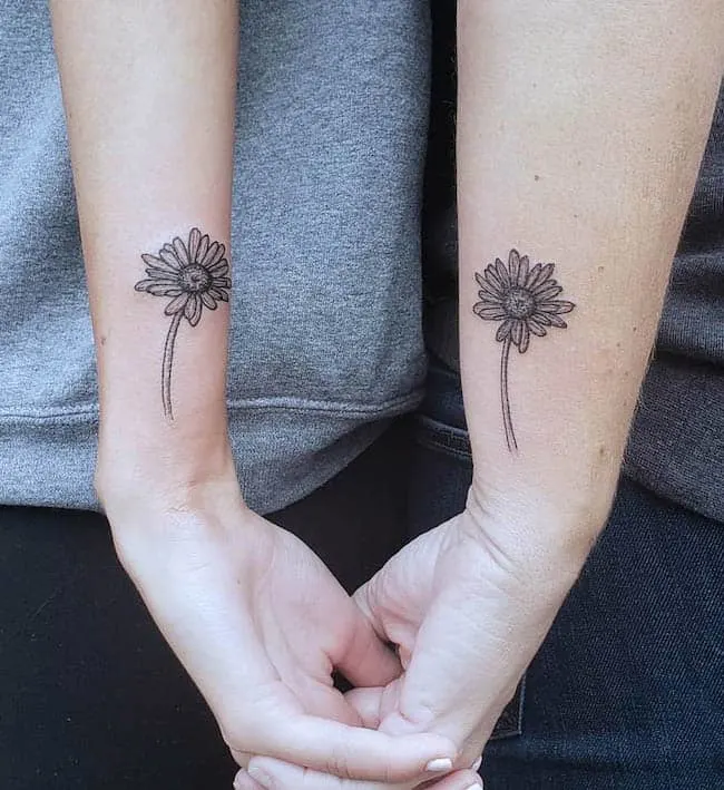 matching sunflower Mother Daughter Tattoos