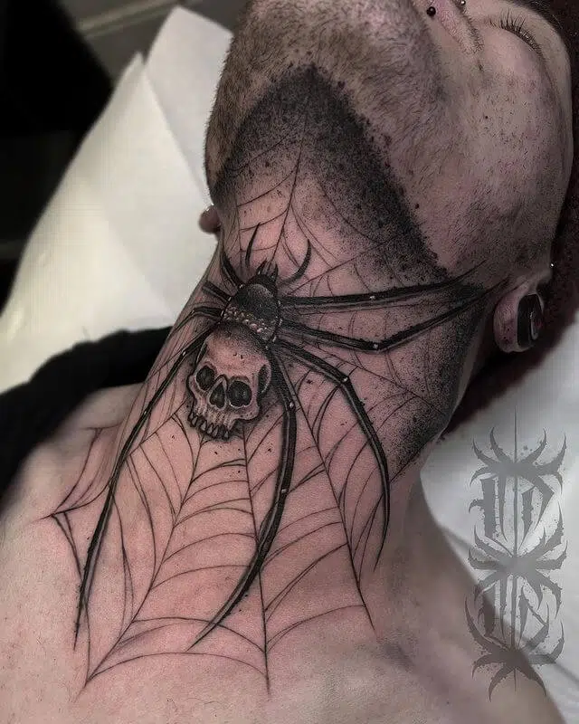 Skull-spider-tattoo-for-neck