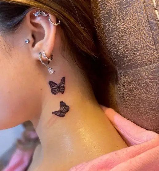 2 butterfly neck tattoo women