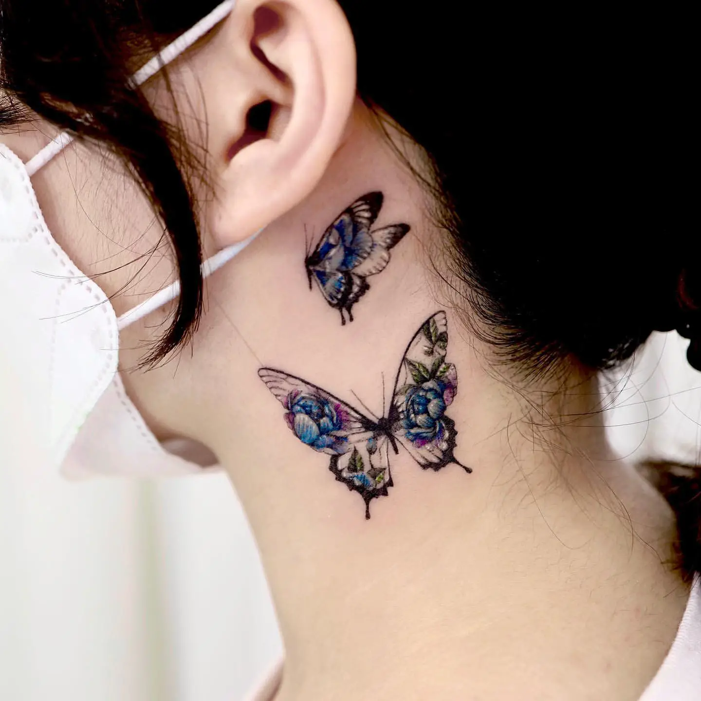 Beautiful Black and Gray with Watercolor Butterfly Tattoos