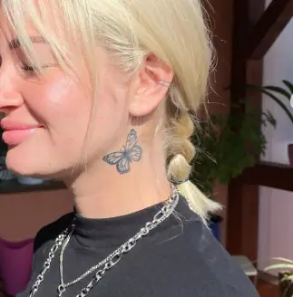 black ink butterfly neck tattoo women