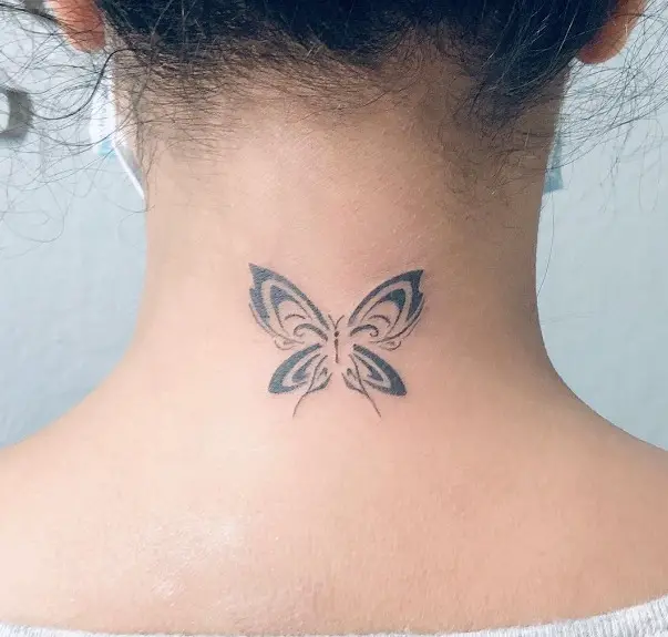 butterfly tattoo behind the neck