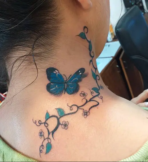 cute butterfly neck tattoo women