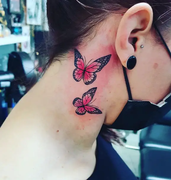 red butterfly neck tattoo women